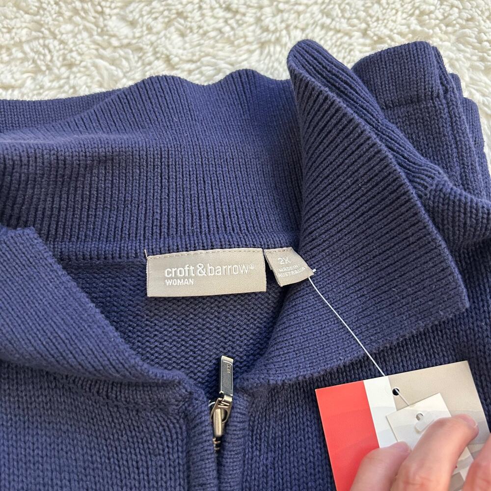 NWT Croft & Barrow Womens Sz 2XL Full Zip Navy Casual Sweater Knit Teacher Soft - Picture 6 of 7